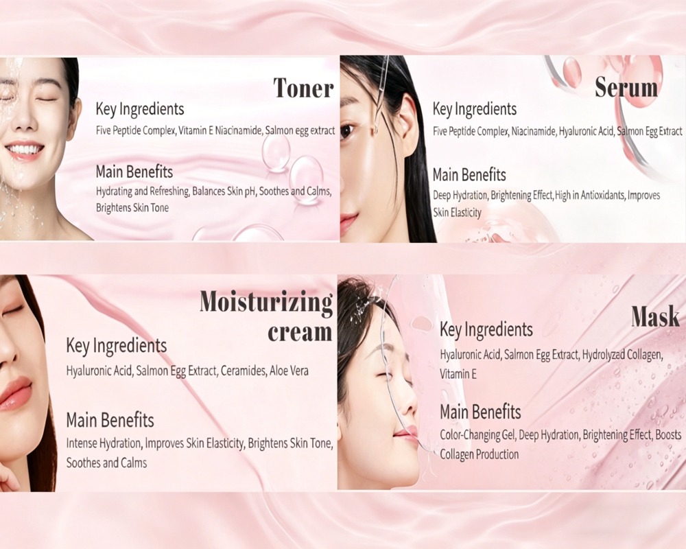 salmon pink peptide brightening set 4 piece