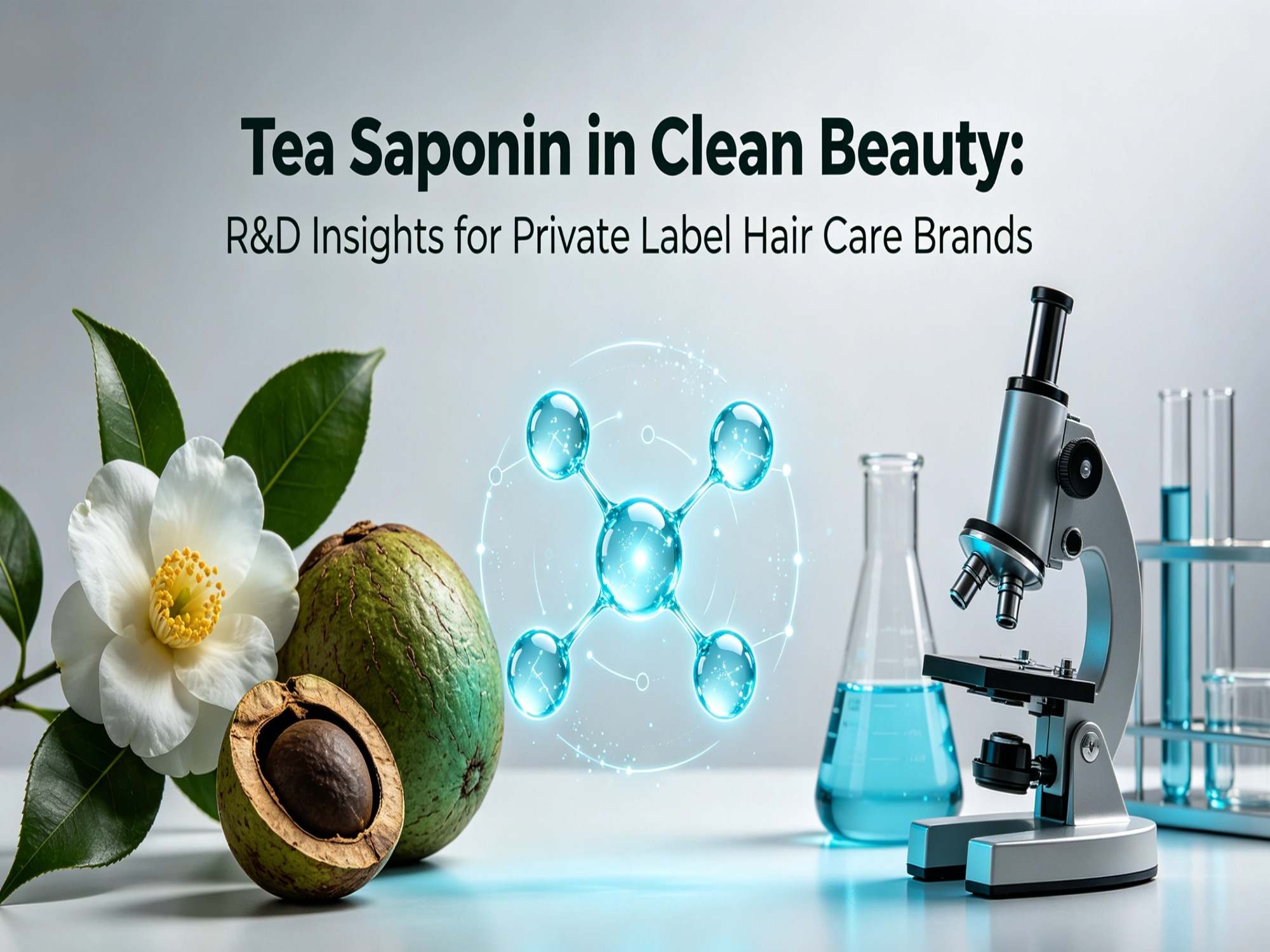 Saponina do chá em produtos de beleza limpos: insights de P&D para marcas próprias de cuidados capilares.